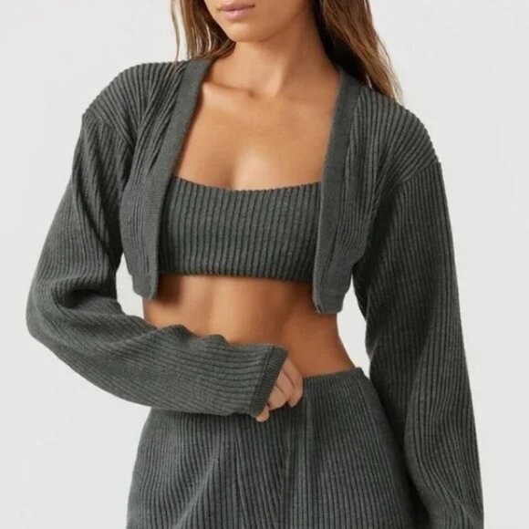 Joah Brown Bolero Shrug in Charcoal Luxe Knit size M/L NWT